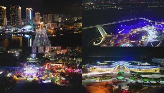 【4k原创可商业】海南三亚城市夜景航拍合集高清在线视频素材下载