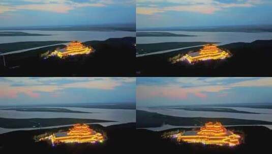 航拍抚远黑龙江畔夜景高清在线视频素材下载