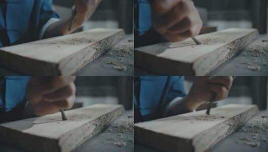 木雕老艺人雕刻匠人非遗手工传承高清在线视频素材下载
