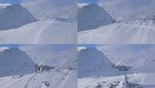两个人在南蒂罗尔山区滑雪旅行高清在线视频素材下载