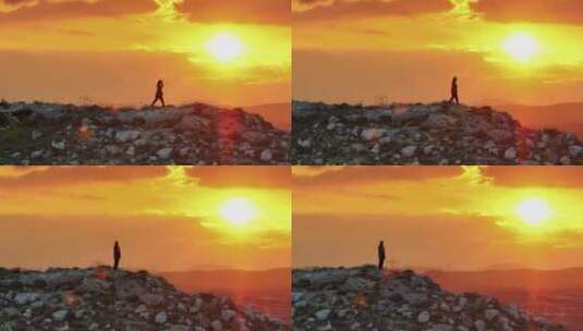 日落时山顶上的女孩高清在线视频素材下载