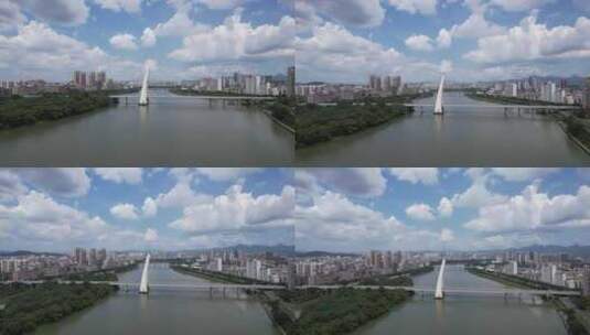 江西赣州飞龙大桥地标建筑航拍高清在线视频素材下载