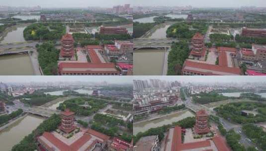 河北沧州清风楼历史文化建筑航拍高清在线视频素材下载