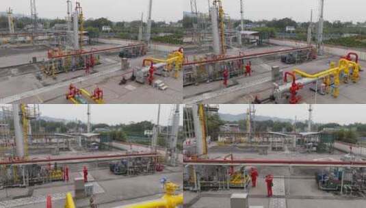 石航拍石油工人巡检天然气集中处理输送中心高清在线视频素材下载