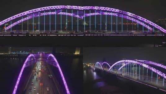 晚高峰城市桥梁夜景车流航拍高清在线视频素材下载