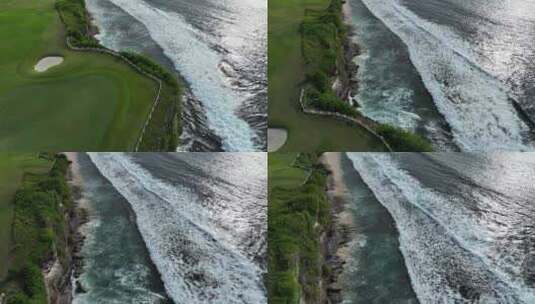 鸟瞰印尼巴厘岛海岸线上绿松石海浪飞溅高清在线视频素材下载