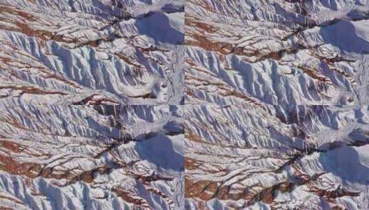 俯拍冬天山体沟壑雪景高清在线视频素材下载