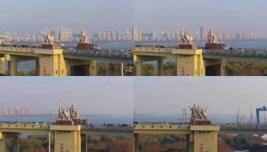南京长江大桥雪后航拍高清在线视频素材下载