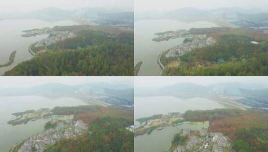 杭州市临安青山湖水上森林秋色航拍高清在线视频素材下载
