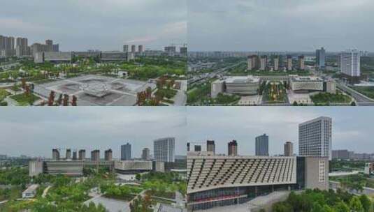 航拍邓州文化馆 城市规划展示馆高清在线视频素材下载