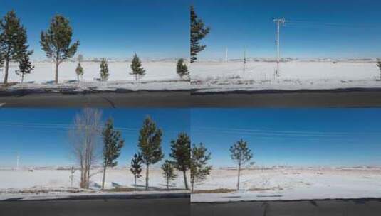 第一视角开车行驶在雪后公路 车窗外雪景高清在线视频素材下载