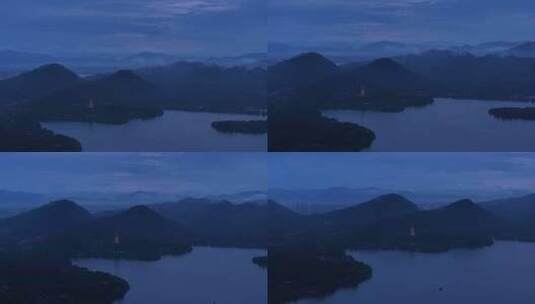 杭州航拍-雨后蓝调西湖高清在线视频素材下载
