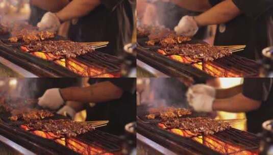 羊肉串 烤羊肉串 羊肉串夜市 美食高清在线视频素材下载