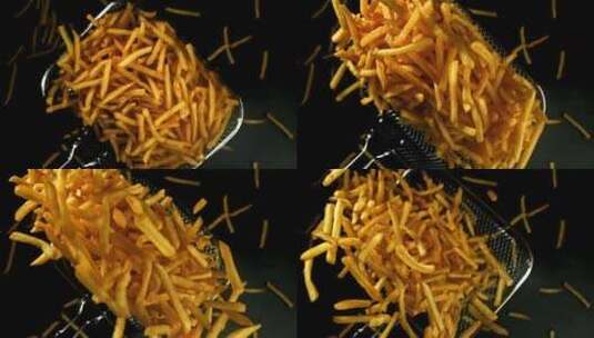 现炸薯条美食升格特写慢动作镜头高清在线视频素材下载