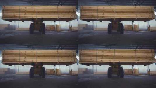 木材加工厂机器运输木材高清在线视频素材下载