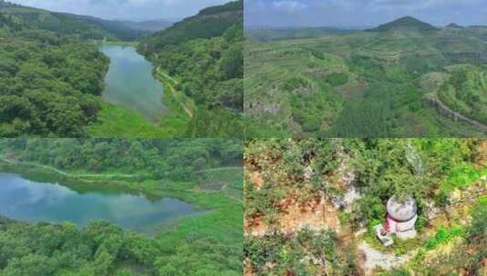 航拍山亭徐庄后峪水库板栗基地高清在线视频素材下载