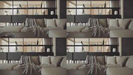 现代客厅的室内细节，配有舒适的沙发和咖啡高清在线视频素材下载