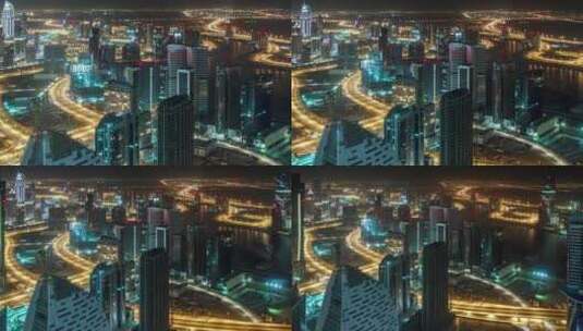 迪拜城市景观夜景高清在线视频素材下载
