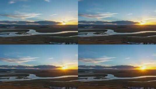 四川阿坝州九曲黄河第一弯秋色日落延时高清在线视频素材下载