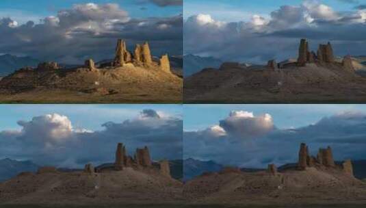 西藏日喀则珠峰古堡文化遗迹堡垒日落延时高清在线视频素材下载