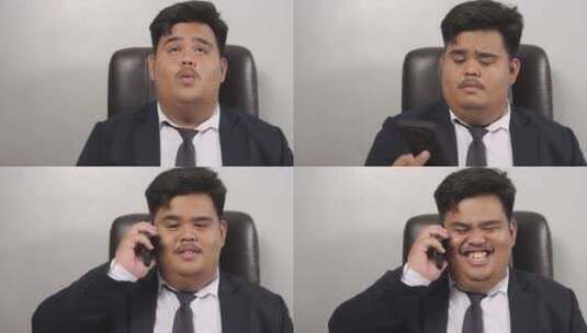 一个有趣的亚洲胖商人爱上了害羞而快乐地打高清在线视频素材下载
