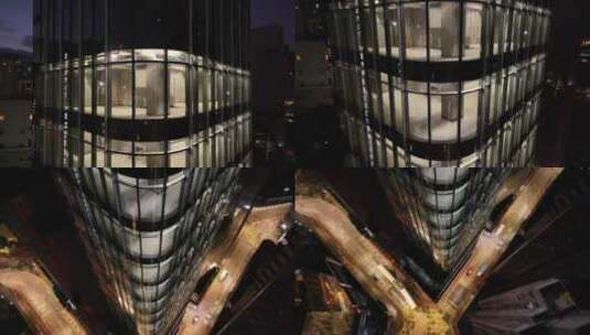 香港CBD写字楼夜景航拍高清在线视频素材下载