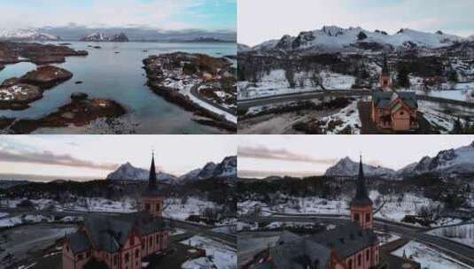 4K航拍北欧挪威罗弗敦群岛城镇风光高清在线视频素材下载