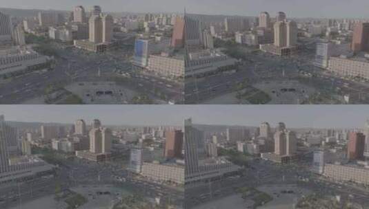 内蒙古呼和浩特新华广场市区4k航拍视频原片高清在线视频素材下载