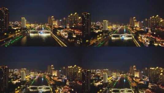 中国天津海河城市夜景灯光航拍高清在线视频素材下载