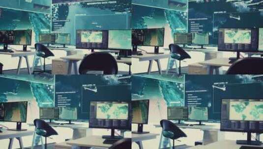 配备大屏幕的空军用无人机控制中心高清在线视频素材下载