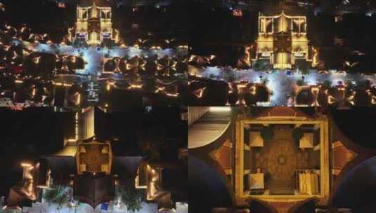 云南芒市傣族古镇夜景航拍高清在线视频素材下载