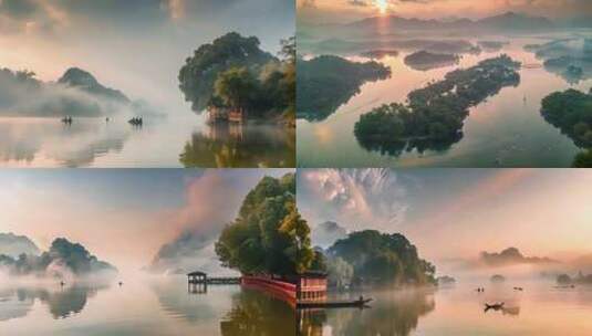 浙江杭州西湖航拍美景风景风光ai素材原创高清在线视频素材下载