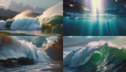 海洋海边海浪特写巨浪浪花ai素材原创唯美高清在线视频素材下载