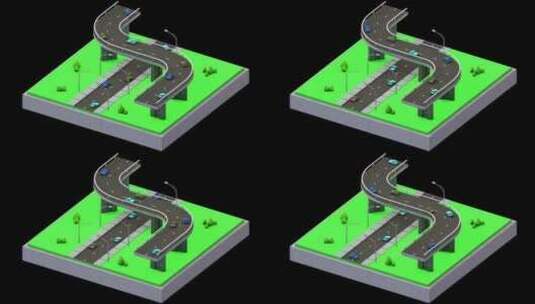 高速公路与汽车动画循环阿尔法通道高清在线视频素材下载