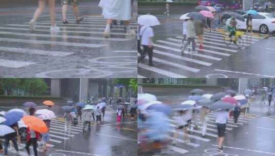 雨天城市行人脚步 雨伞 雨中行人高清在线视频素材下载