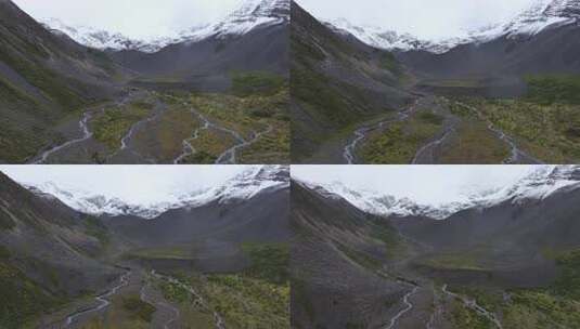 航拍四川贡嘎山区雪山河流生态风光高清在线视频素材下载