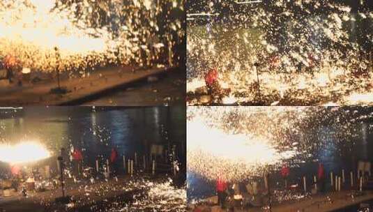 打铁花 传统表演 传统文化 节日气氛 夜景高清在线视频素材下载