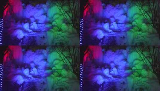 夜间彩色灯光映照的冰瀑景观高清在线视频素材下载