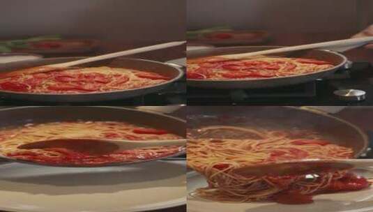 新煮的意大利面竖屏镜头高清在线视频素材下载