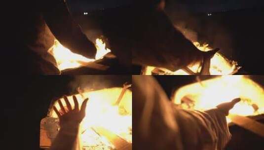 男子在篝火前举行仪式高清在线视频素材下载