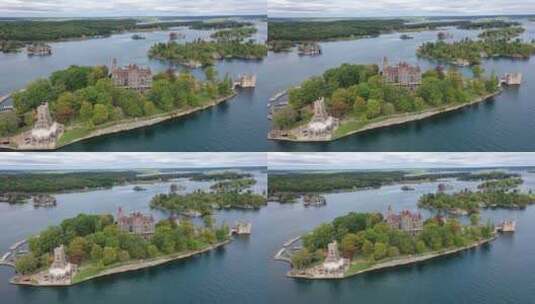 航拍河岛上一座城堡高清在线视频素材下载