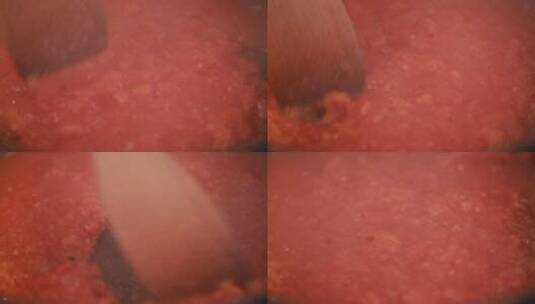 不粘锅木铲炒制番茄酱 (5)高清在线视频素材下载