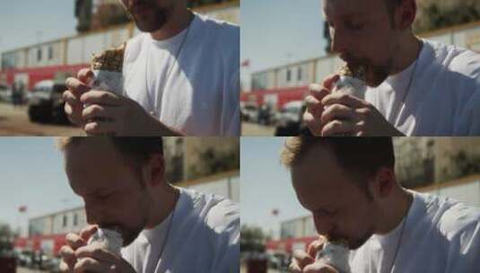 男士吃手抓饼 高清在线视频素材下载
