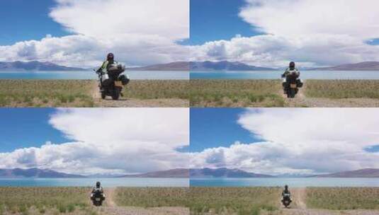 西藏阿里一错再措当惹雍错骑摩托车机车旅行高清在线视频素材下载