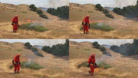 消防员在草原灭火高清在线视频素材下载