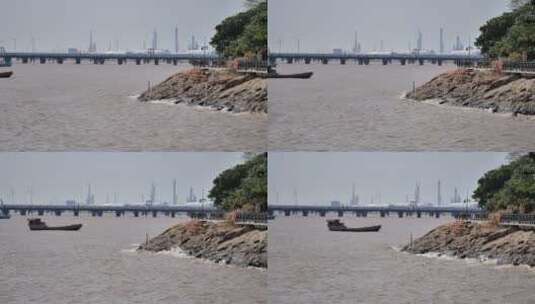 杭州湾海边城市岛屿礁石海浪高清在线视频素材下载