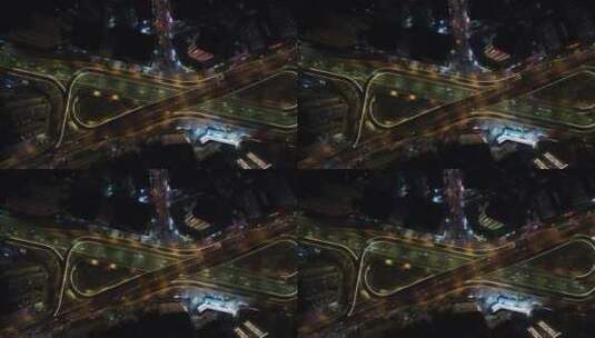俯拍城市高架桥夜景交通车辆行驶高清在线视频素材下载