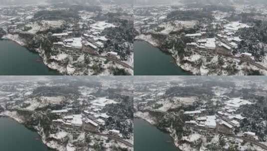 航拍南方丘陵山川森林美丽乡村雪景高清在线视频素材下载