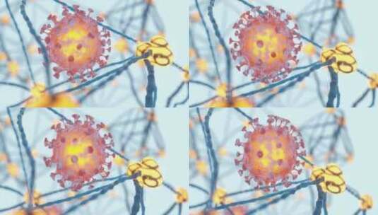 神经网络中漂浮的冠状病毒高清在线视频素材下载
