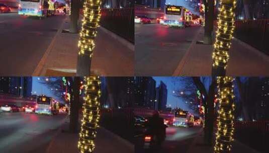 节日城市路边装饰霓虹灯彩灯春节高清在线视频素材下载